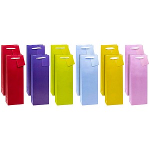 TSI Geschenktüten für Flaschen TRENDFARBEN dunkelrot, lia, grün, hellblau, gelb, rosa 12,0 x 36,0 cm, 12 St.