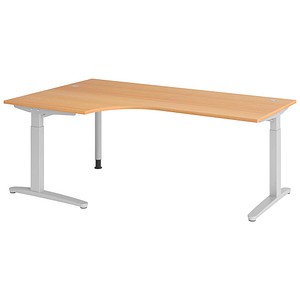 HAMMERBACHER VXB82 höhenverstellbarer Schreibtisch buche L-Form, C-Fuß-Gestell silber 200,0 x 120,0 cm