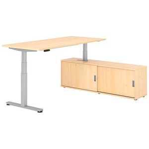HAMMERBACHER VXDSM19SB elektrisch höhenverstellbarer Schreibtisch ahorn rechteckig, T-Fuß-Gestell silber 180,0 x 80,0 cm