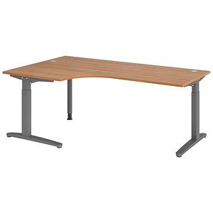 HAMMERBACHER VXB82 höhenverstellbarer Schreibtisch nussbaum L-Form, C-Fuß-Gestell grau 200,0 x 120,0 cm