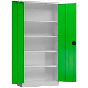 ClassiX Stahlschrank X-530345 lichtgrau, gelbgrün 4 Fachböden 92,0 x 42,0 x 194,5 cm, aufgebaut, 1 St.