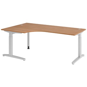 HAMMERBACHER VXB82 höhenverstellbarer Schreibtisch nussbaum L-Form, C-Fuß-Gestell silber 200,0 x 120,0 cm