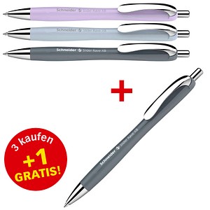 3 + 1 GRATIS: Schneider Kugelschreiber Slider Rave XB farbsortiert, Schreibfarbe: blau, 3 St. + GRATIS 1 St.