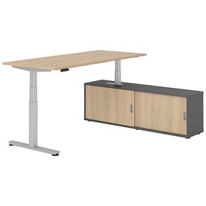 HAMMERBACHER VXDSM19SB elektrisch höhenverstellbarer Schreibtisch eiche rechteckig, T-Fuß-Gestell silber 180,0 x 80,0 cm