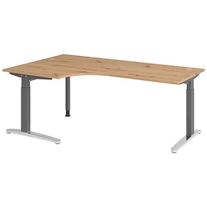 HAMMERBACHER VXB82 höhenverstellbarer Schreibtisch asteiche L-Form, C-Fuß-Gestell grau 200,0 x 120,0 cm