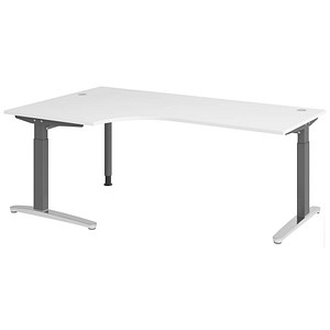 HAMMERBACHER VXB82 höhenverstellbarer Schreibtisch weiß L-Form, C-Fuß-Gestell grau 200,0 x 120,0 cm