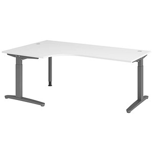 HAMMERBACHER VXB82 höhenverstellbarer Schreibtisch weiß L-Form, C-Fuß-Gestell grau 200,0 x 120,0 cm