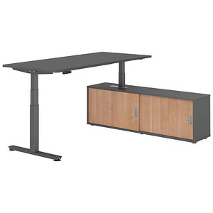 HAMMERBACHER VXDSM19SB elektrisch höhenverstellbarer Schreibtisch grafit rechteckig, T-Fuß-Gestell grau 180,0 x 80,0 cm