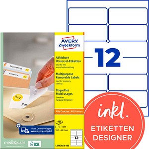 AVERY Zweckform Etiketten L4743REV-100 weiß 99,1 x 42,3 mm, 100 Blatt