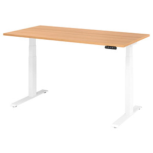 HAMMERBACHER XDKB16 elektrisch höhenverstellbarer Schreibtisch eiche rechteckig, C-Fuß-Gestell weiß 160,0 x 80,0 cm