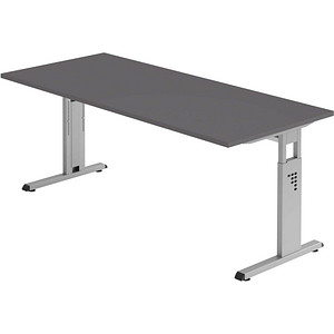 HAMMERBACHER OS 19 höhenverstellbarer Schreibtisch grafit rechteckig, C-Fuß-Gestell silber 180,0 x 80,0 cm