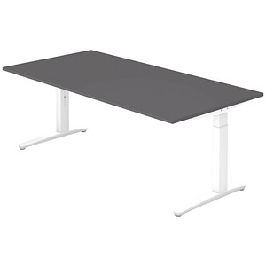 HAMMERBACHER VXB2E höhenverstellbarer Schreibtisch grafit rechteckig, C-Fuß-Gestell weiß 200,0 x 100,0 cm