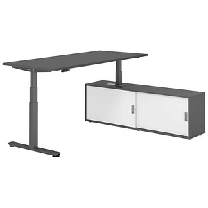 HAMMERBACHER VXDSM19SB elektrisch höhenverstellbarer Schreibtisch grafit rechteckig, T-Fuß-Gestell grau 180,0 x 80,0 cm
