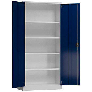 ClassiX Stahlschrank X-530341 enzianblau, lichtgrau 4 Fachböden 92,0 x 42,0 x 194,5 cm, aufgebaut, 1 St.