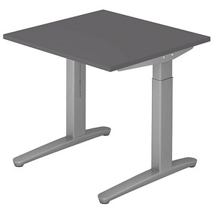 HAMMERBACHER XB08 höhenverstellbarer Schreibtisch grafit quadratisch, C-Fuß-Gestell silber 80,0 x 80,0 cm