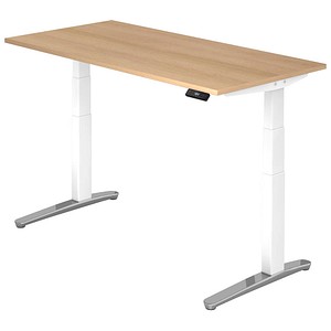 HAMMERBACHER VXBHM16 elektrisch höhenverstellbarer Schreibtisch eiche rechteckig, C-Fuß-Gestell weiß 160,0 x 80,0 cm