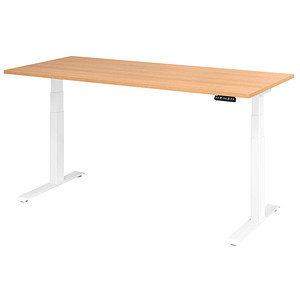 HAMMERBACHER XDKB19 elektrisch höhenverstellbarer Schreibtisch eiche rechteckig, C-Fuß-Gestell weiß 180,0 x 80,0 cm