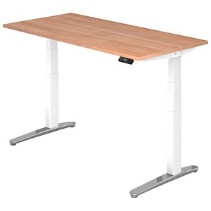 HAMMERBACHER VXBHM16 elektrisch höhenverstellbarer Schreibtisch nussbaum rechteckig, C-Fuß-Gestell weiß 160,0 x 80,0 cm