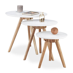 relaxdays Beistelltische-Set rund MDF-Platte weiß, 3 St.