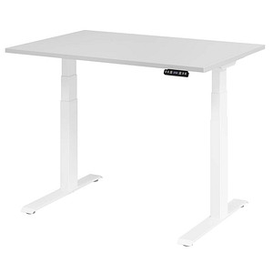 HAMMERBACHER XDKB12 elektrisch höhenverstellbarer Schreibtisch lichtgrau rechteckig, C-Fuß-Gestell weiß 120,0 x 80,0 cm