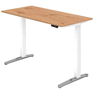 HAMMERBACHER VXBHM16 elektrisch höhenverstellbarer Schreibtisch asteiche rechteckig, C-Fuß-Gestell weiß 160,0 x 80,0 cm