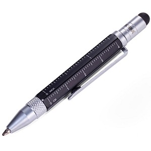 TROIKA® Kugelschreiber LILIPUT TOOL PEN schwarz/silber, Schreibfarbe: schwarz, 1 St.