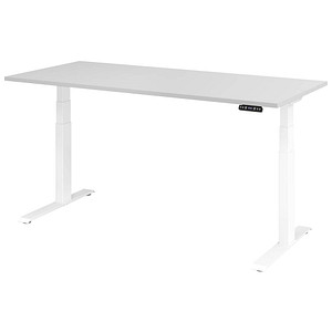 HAMMERBACHER XDKB19 elektrisch höhenverstellbarer Schreibtisch lichtgrau rechteckig, C-Fuß-Gestell weiß 180,0 x 80,0 cm
