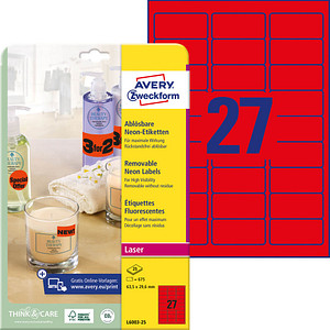 AVERY Zweckform Etiketten L6003-25 rot 63,5 x 29,6 mm, 25 Blatt