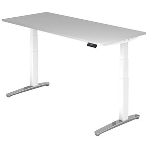HAMMERBACHER VXBHM19 elektrisch höhenverstellbarer Schreibtisch lichtgrau rechteckig, C-Fuß-Gestell weiß 180,0 x 80,0 cm