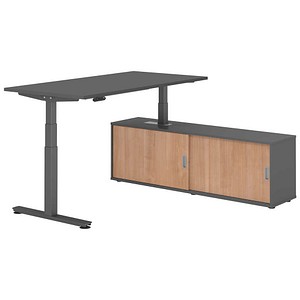 HAMMERBACHER VXDSM16SB elektrisch höhenverstellbarer Schreibtisch grafit rechteckig, T-Fuß-Gestell grau 160,0 x 80,0 cm