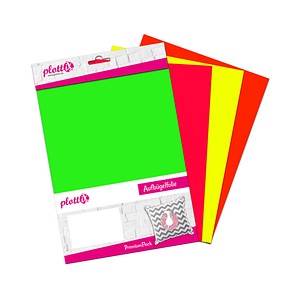 plottiX PremiumFlock Neon Bügelfolie farbsortiert Flock-Folie 20,0 x 30,0 cm,  4 St.