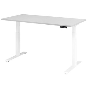 HAMMERBACHER XDKB16 elektrisch höhenverstellbarer Schreibtisch lichtgrau rechteckig, C-Fuß-Gestell weiß 160,0 x 80,0 cm