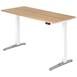 HAMMERBACHER VXBHM19 elektrisch höhenverstellbarer Schreibtisch eiche rechteckig, C-Fuß-Gestell weiß 180,0 x 80,0 cm
