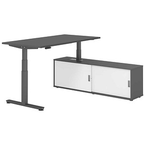 HAMMERBACHER VXDSM16SB elektrisch höhenverstellbarer Schreibtisch grafit rechteckig, T-Fuß-Gestell grau 160,0 x 80,0 cm