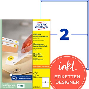 AVERY Zweckform Etiketten L4734REV-100 weiß 199,6 x 143,5 mm, 100 Blatt