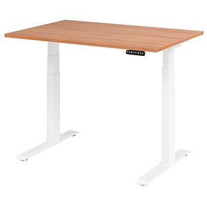 HAMMERBACHER XDKB12 elektrisch höhenverstellbarer Schreibtisch nussbaum rechteckig, C-Fuß-Gestell weiß 120,0 x 80,0 cm