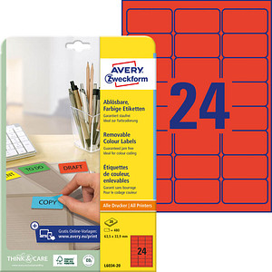 AVERY Zweckform Etiketten L6034-20 rot 63,5 x 33,9 mm, 20 Blatt