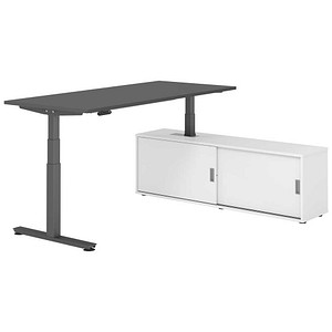 HAMMERBACHER VXDSM19SB elektrisch höhenverstellbarer Schreibtisch grafit rechteckig, T-Fuß-Gestell grau 180,0 x 80,0 cm