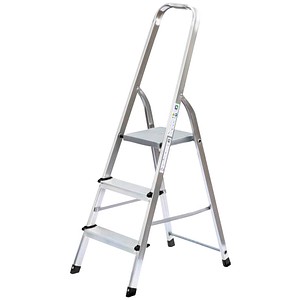 MUNK Stehleiter einseitig 11124 silber 3 Stufen, H: 134,0 cm