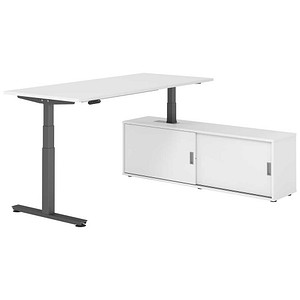HAMMERBACHER VXDSM19SB elektrisch höhenverstellbarer Schreibtisch weiß rechteckig, T-Fuß-Gestell grau 180,0 x 80,0 cm