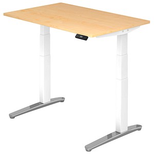 HAMMERBACHER VXBHM12 elektrisch höhenverstellbarer Schreibtisch ahorn rechteckig, C-Fuß-Gestell weiß 120,0 x 80,0 cm