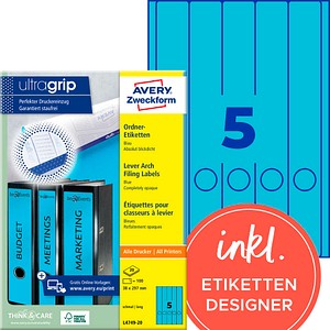 AVERY Zweckform Ordneretiketten L4749-20 blau, 20 Blatt