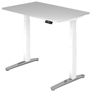 HAMMERBACHER VXBHM12 elektrisch höhenverstellbarer Schreibtisch lichtgrau rechteckig, C-Fuß-Gestell weiß 120,0 x 80,0 cm