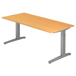 HAMMERBACHER VXB19 höhenverstellbarer Schreibtisch buche rechteckig, C-Fuß-Gestell silber 180,0 x 80,0 cm