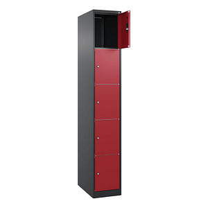 CP Schließfachschrank Classic Plus rubinrot, schwarzgrau 080000-105 S10029, 5 Schließfächer 30,0 x 50,0 x 185,0 cm