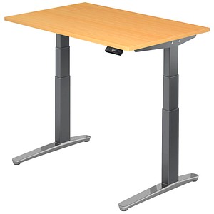 HAMMERBACHER VXBHM12 elektrisch höhenverstellbarer Schreibtisch buche rechteckig, C-Fuß-Gestell grau 120,0 x 80,0 cm