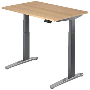 HAMMERBACHER VXBHM12 elektrisch höhenverstellbarer Schreibtisch eiche rechteckig, C-Fuß-Gestell grau 120,0 x 80,0 cm