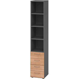 HAMMERBACHER Regalschrank 964S4, V964S4/G/N/BS grafit, nussbaum 40,0 x 42,0 x 215,6 cm, 1 St.