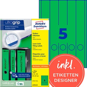 AVERY Zweckform Ordneretiketten L4750-20 grün, 20 Blatt