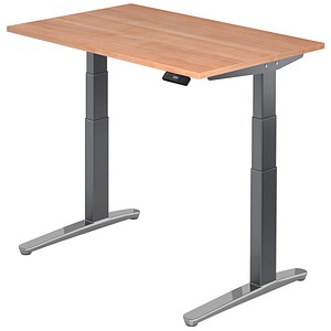 HAMMERBACHER VXBHM12 elektrisch höhenverstellbarer Schreibtisch nussbaum rechteckig, C-Fuß-Gestell grau 120,0 x 80,0 cm
